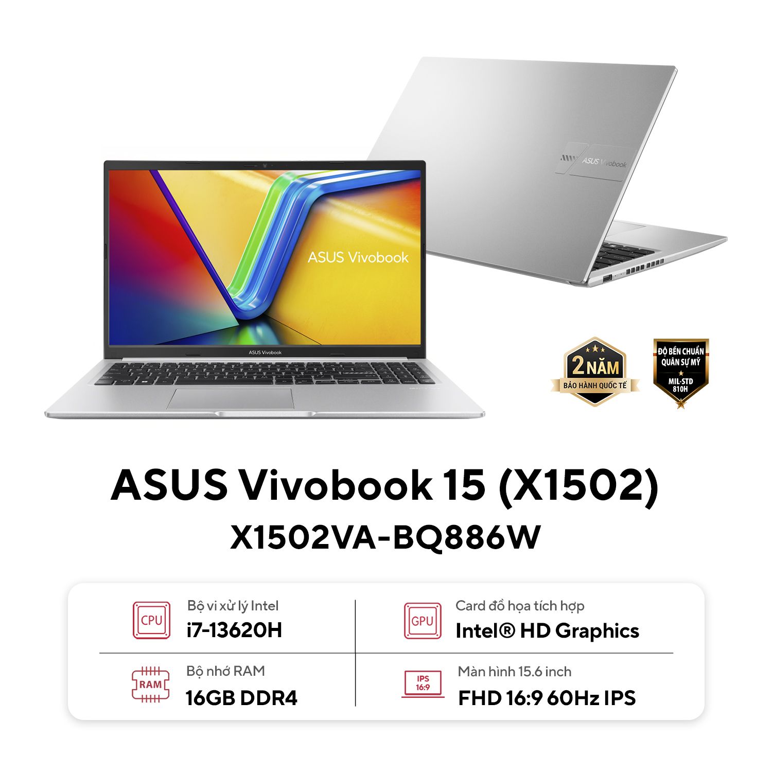 Laptop Asus Vivobook 15 (X1502VA-BQ886W) (i7-13620H/16GB/512GB/W11H/15.6inch/Bạc)