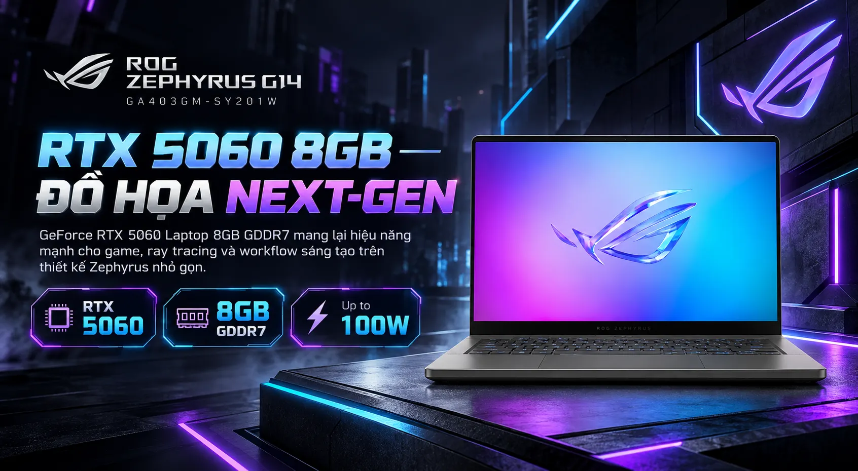 Laptop ASUS ROG Zephyrus G14 (GA403GM-SY201W)(Ryzen AI 9 465, 32GB, 512GB, RTX 5060_8GB, 14.0 3K OLED 120Hz, W11H, Xám)