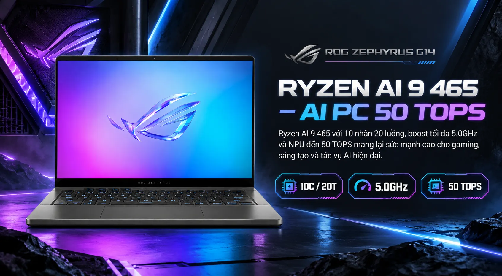Laptop ASUS ROG Zephyrus G14 (GA403GM-SY201W)(Ryzen AI 9 465, 32GB, 512GB, RTX 5060_8GB, 14.0 3K OLED 120Hz, W11H, Xám)
