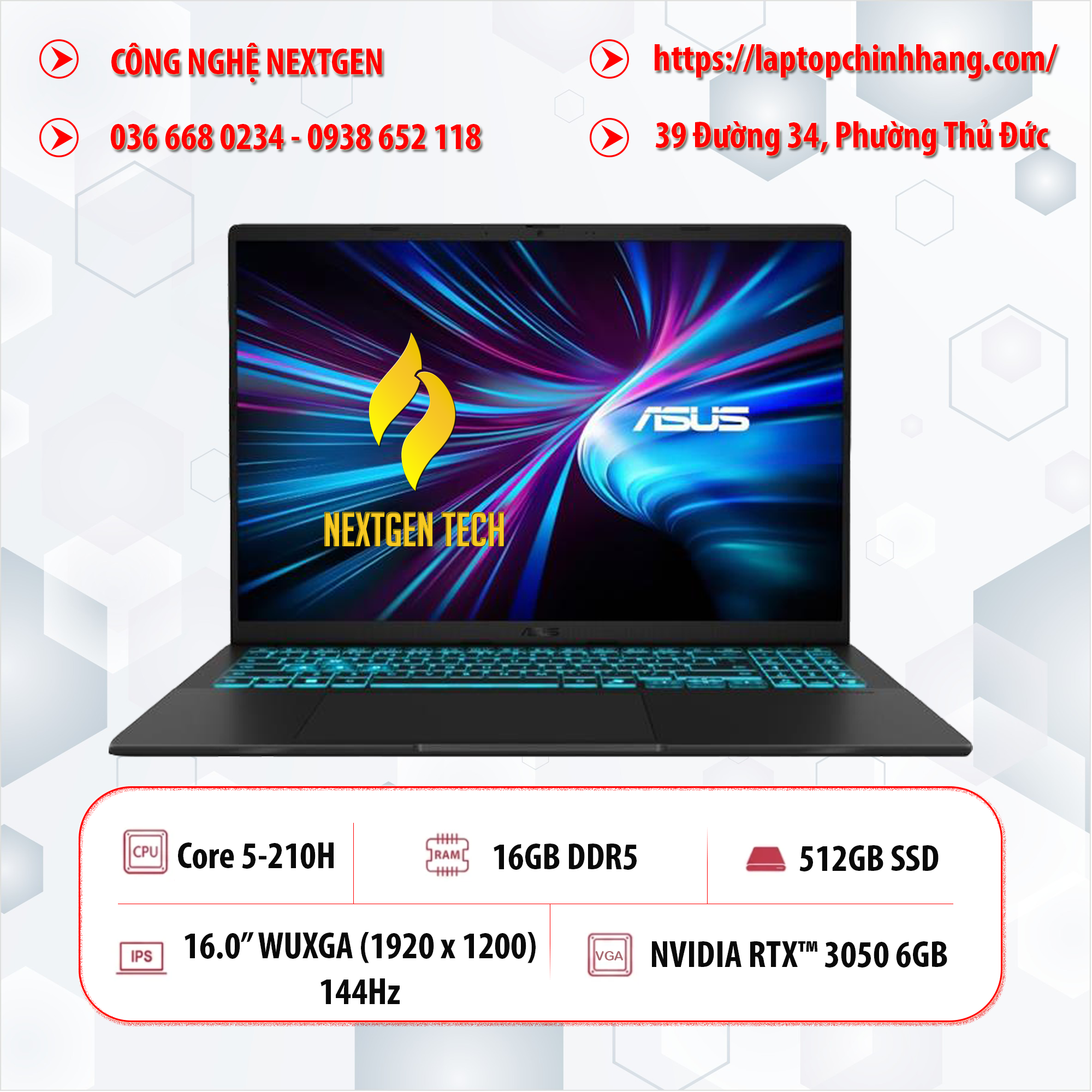 Laptop ASUS Gaming V16 (V3607VJ-TK189W)(Core 5 210H, 16GB, 512GB, W11H, RTX 3050_6GB, 16.0FHD, Đen)